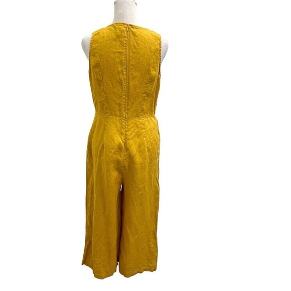GRAE COVE 100% Linen Wide-Leg Cropped Jumpsuit Mustard Yellow size Small - Picture 6 of 10